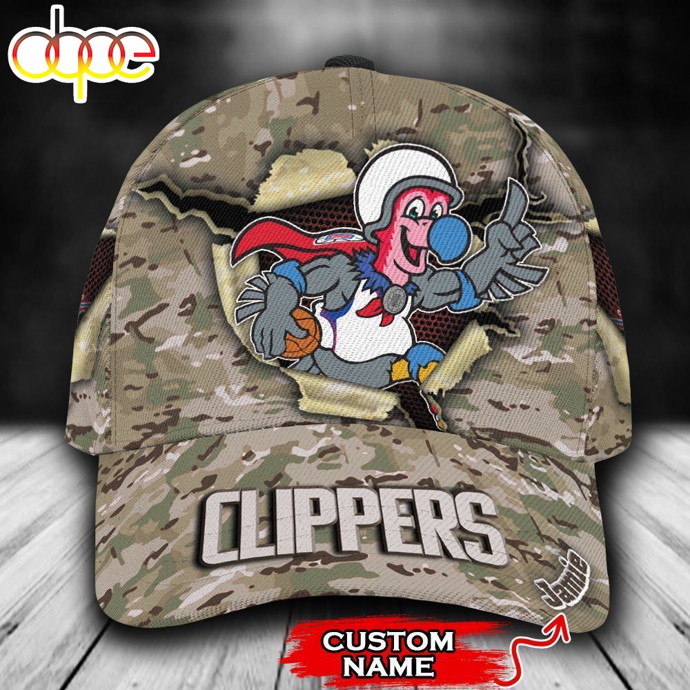 Personalized Los Angeles Clippers Camo Mascot NBA All Over Print 3D Classic Cap T4jzvq