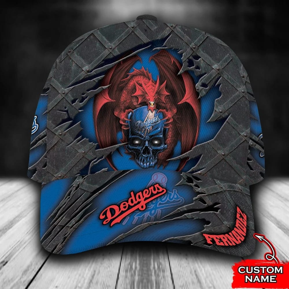 Personalized Los Angeles Dodgers Dragon Skull All Over Print 3D Baseball Cap Swir0i