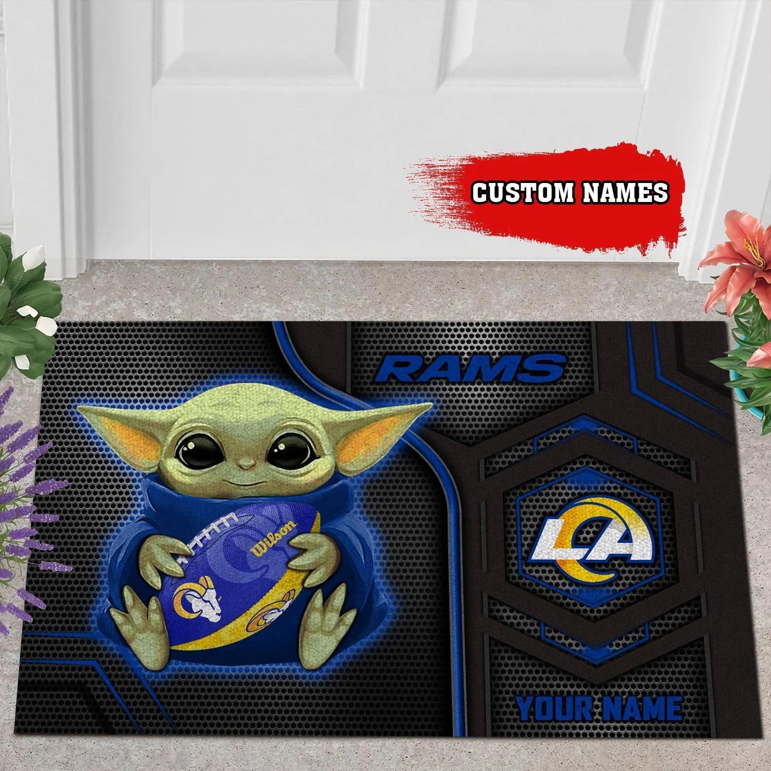 Personalized Los Angeles Rams Baby Yoda All Over Print 3D Doormats Bixn71
