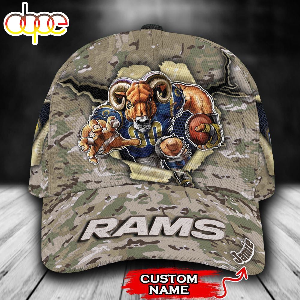 Personalized Los Angeles Rams Camo Mascot All Over Print 3D Classic Cap O9lity