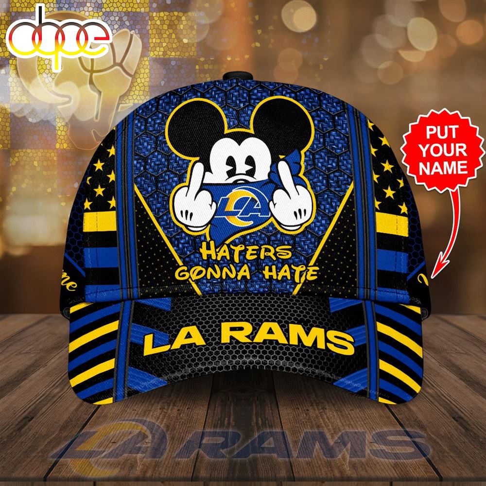 Personalized Los Angeles Rams Mickey Mouse Haters Gonna Hate All Over Print 3D Baseball Cap Ihrd1d