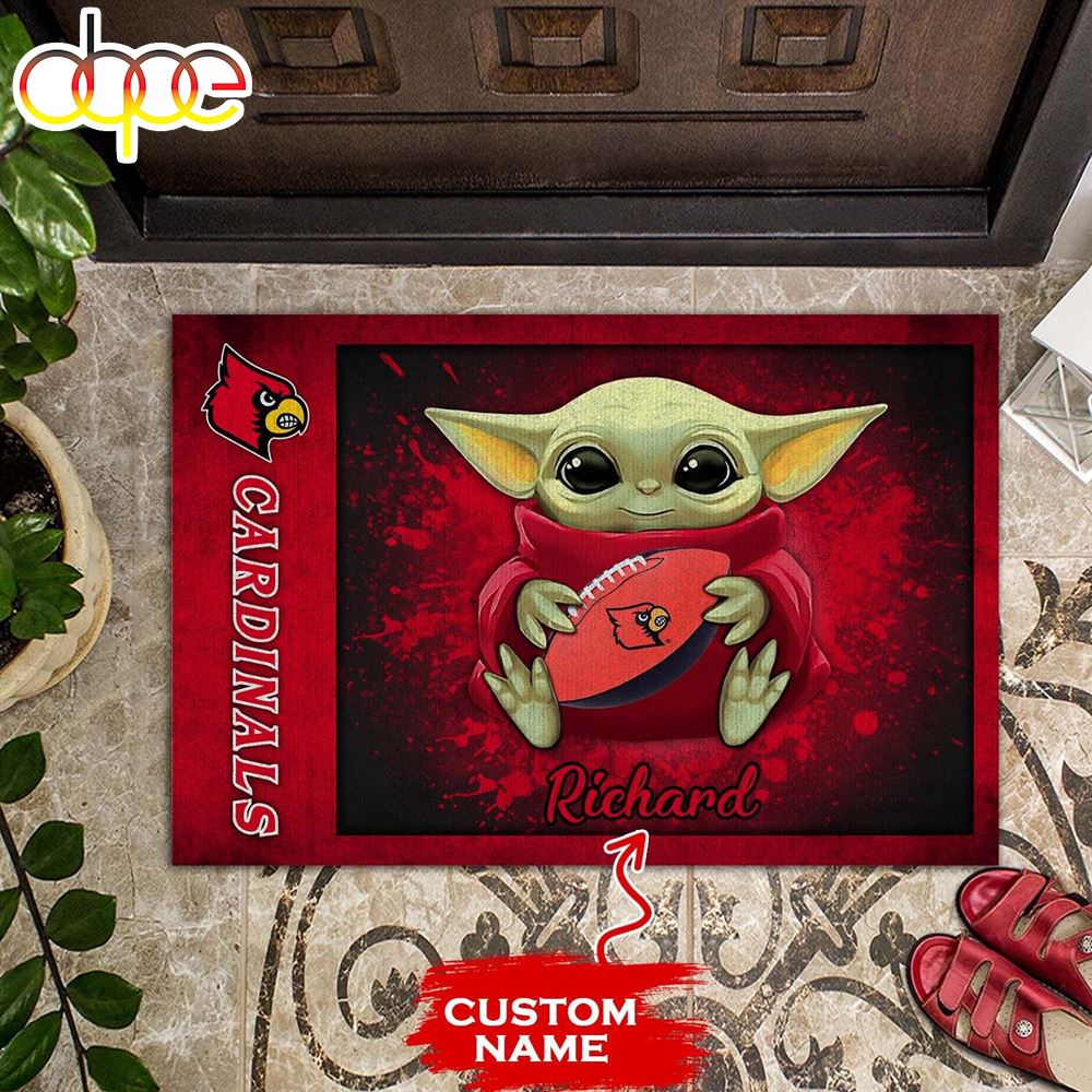 Personalized Louisville Cardinals Baby Yoda All Over Print 3D Doormats Slm5hl