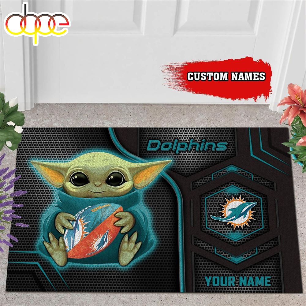 Personalized Miami Dolphins Baby Yoda All Over Print 3D Doormats Tfrgdu
