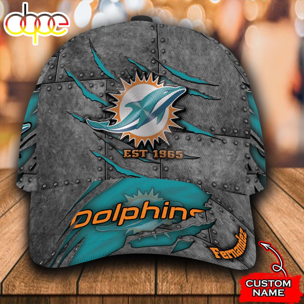 Personalized Miami Dolphins Est 1965 All Over Print 3D Baseball Cap R5wiyd