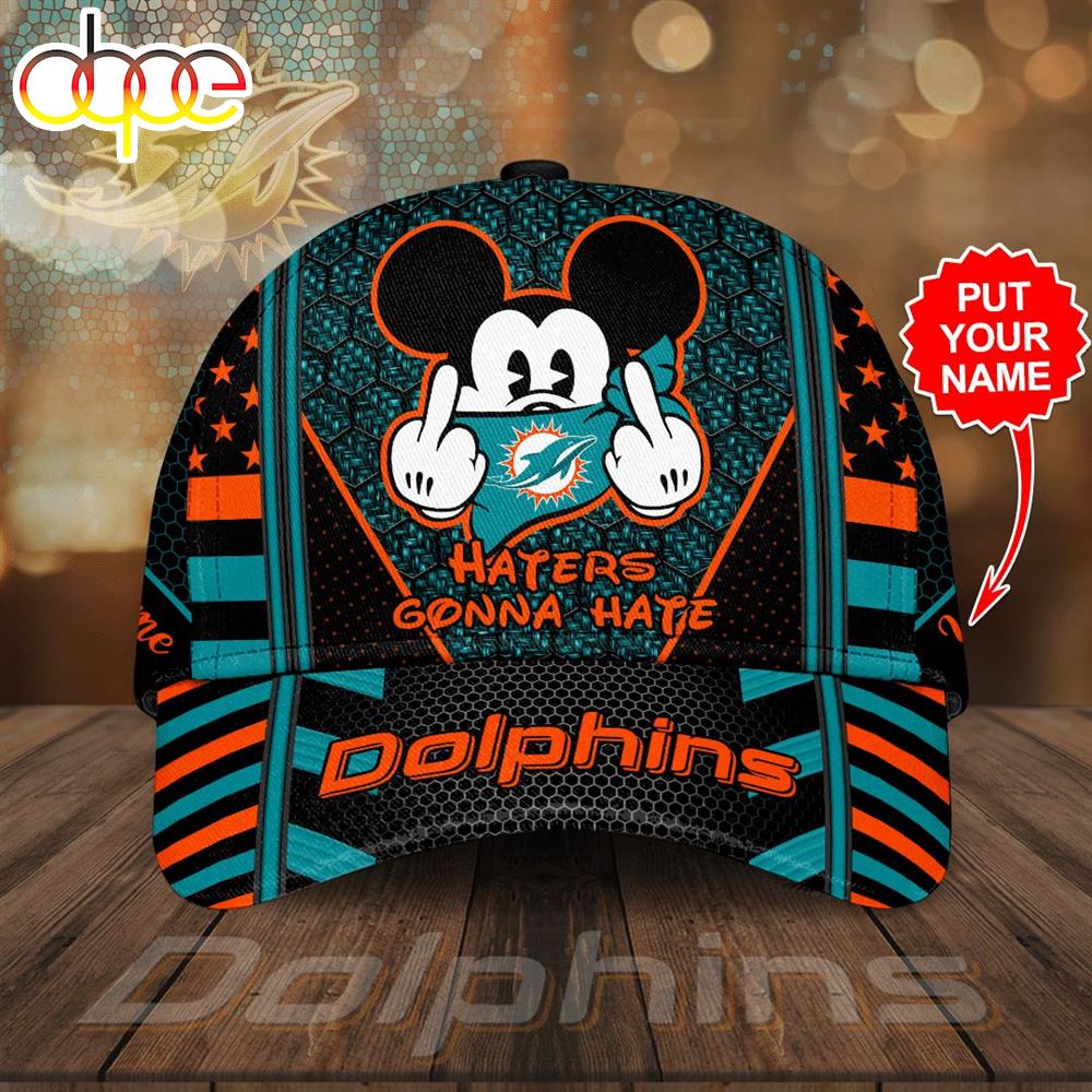 Personalized Miami Dolphins Mickey Mouse Haters Gonna Hate All Over Print 3D Baseball Cap Zbgrqf