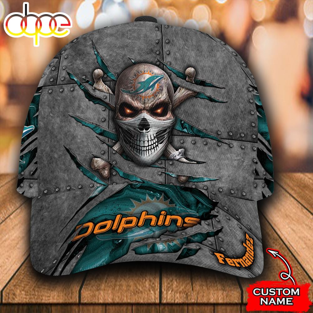 Personalized Miami Dolphins Skull All Over Print 3D Classic Cap Qcumzp