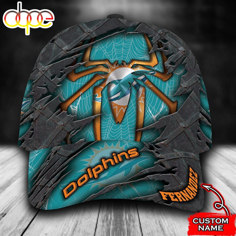 Personalized Miami Dolphins Spider Man All Over Print 3D Baseball Cap O5k7tp