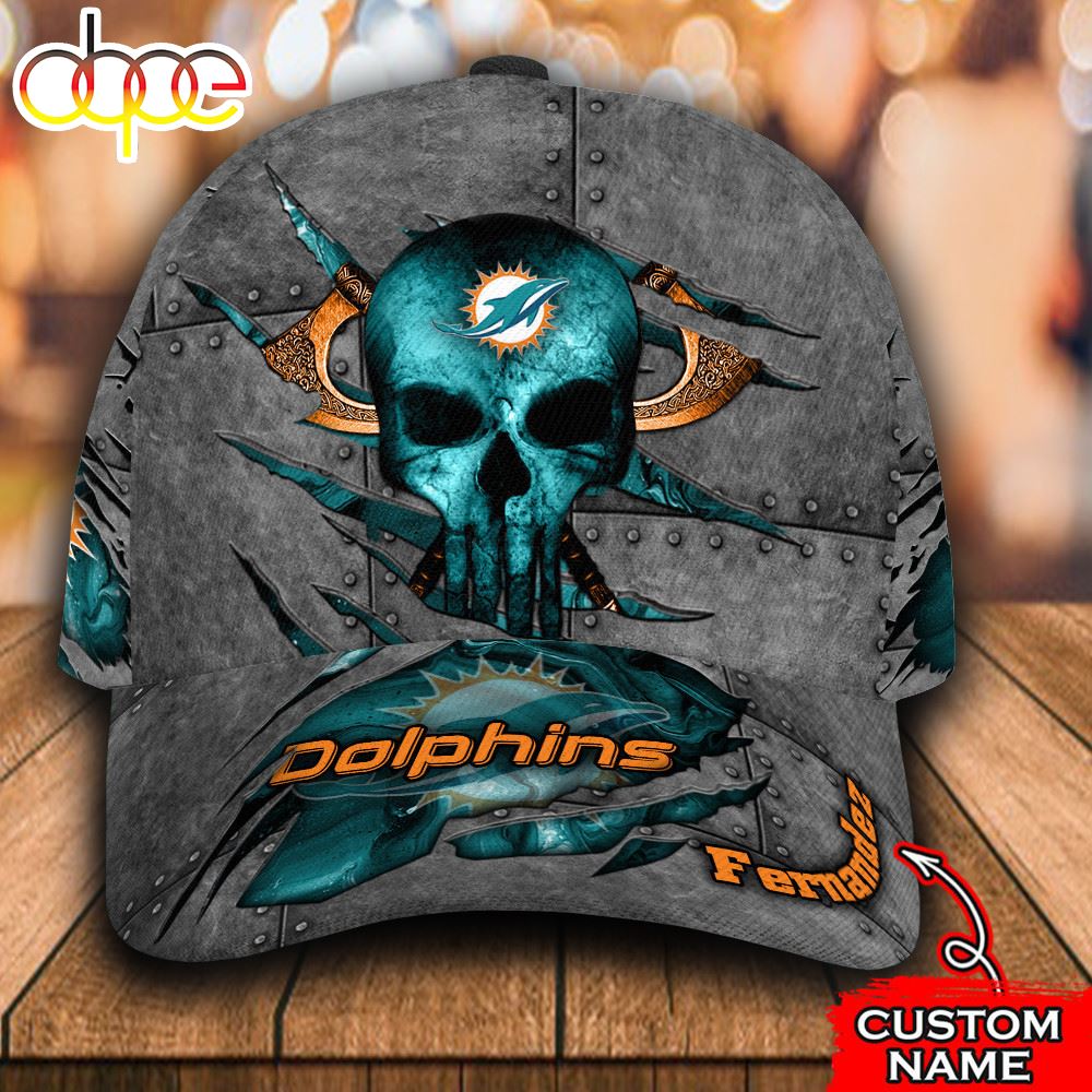 Personalized Miami Dolphins The Punisher Skull All Over Print 3D Classic Cap Nhpcl7