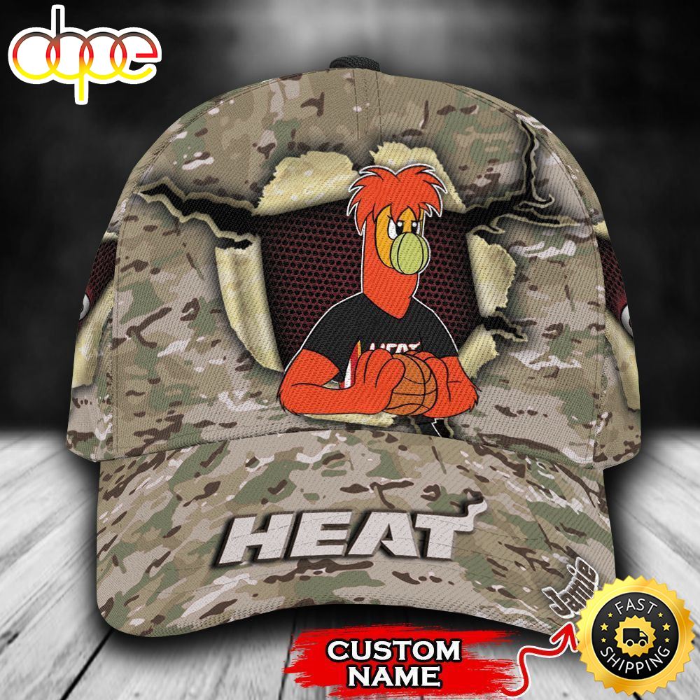 Personalized Miami Heat Camo Mascot NBA All Over Print 3D Classic Cap Zvsmdz