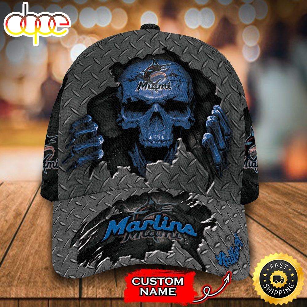 Personalized Miami Marlins Skeleton All Over Print 3D Classic Cap Yi1nkj