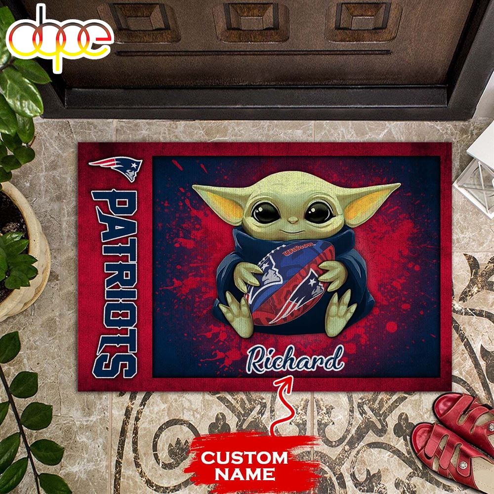 Personalized New England Patriots Baby Yoda 01 All Over Print 3D Doormats Mgnc5x