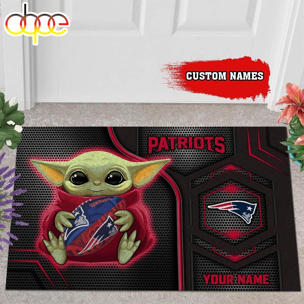 Personalized New England Patriots Baby Yoda All Over Print 3D Doormats Xvgwgz