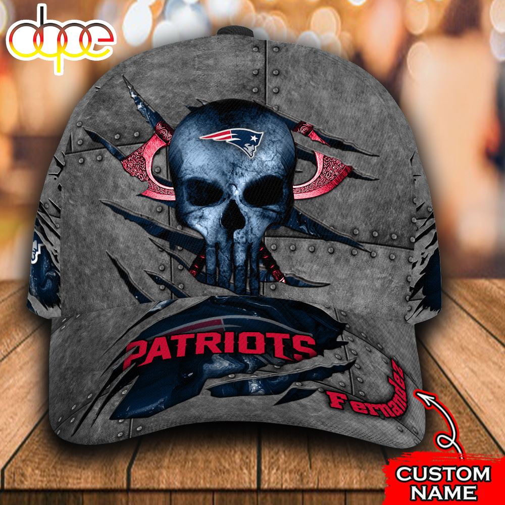 Personalized New England Patriots Skull All Over Print 3D Baseball Cap Dcwte4