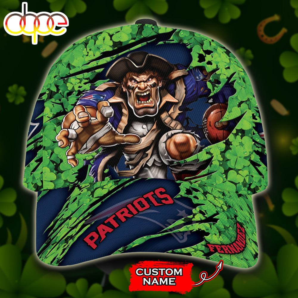 Personalized New England Patriots St Patrick Day Mascot All Over Print 3D Baseball Cap Epaqfk