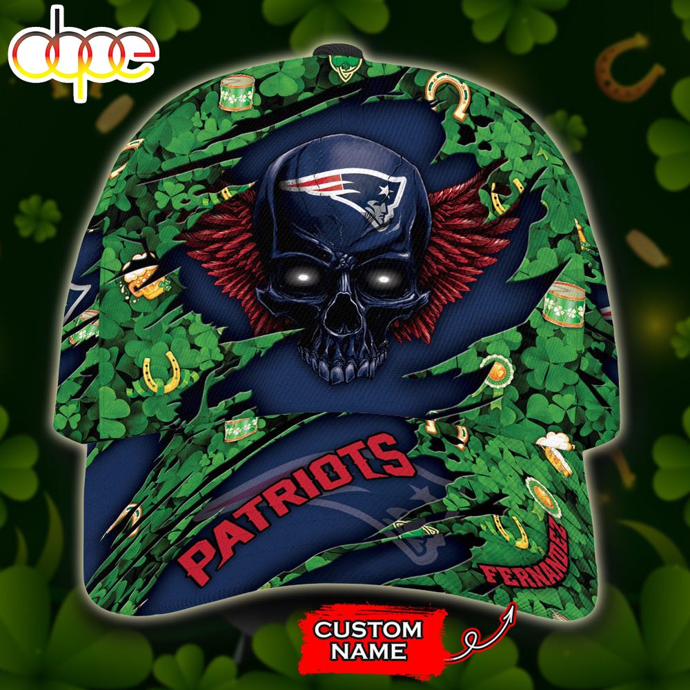 Personalized New England Patriots St Patrick Day Skull All Over Print 3D Baseball Cap Kxw8cp
