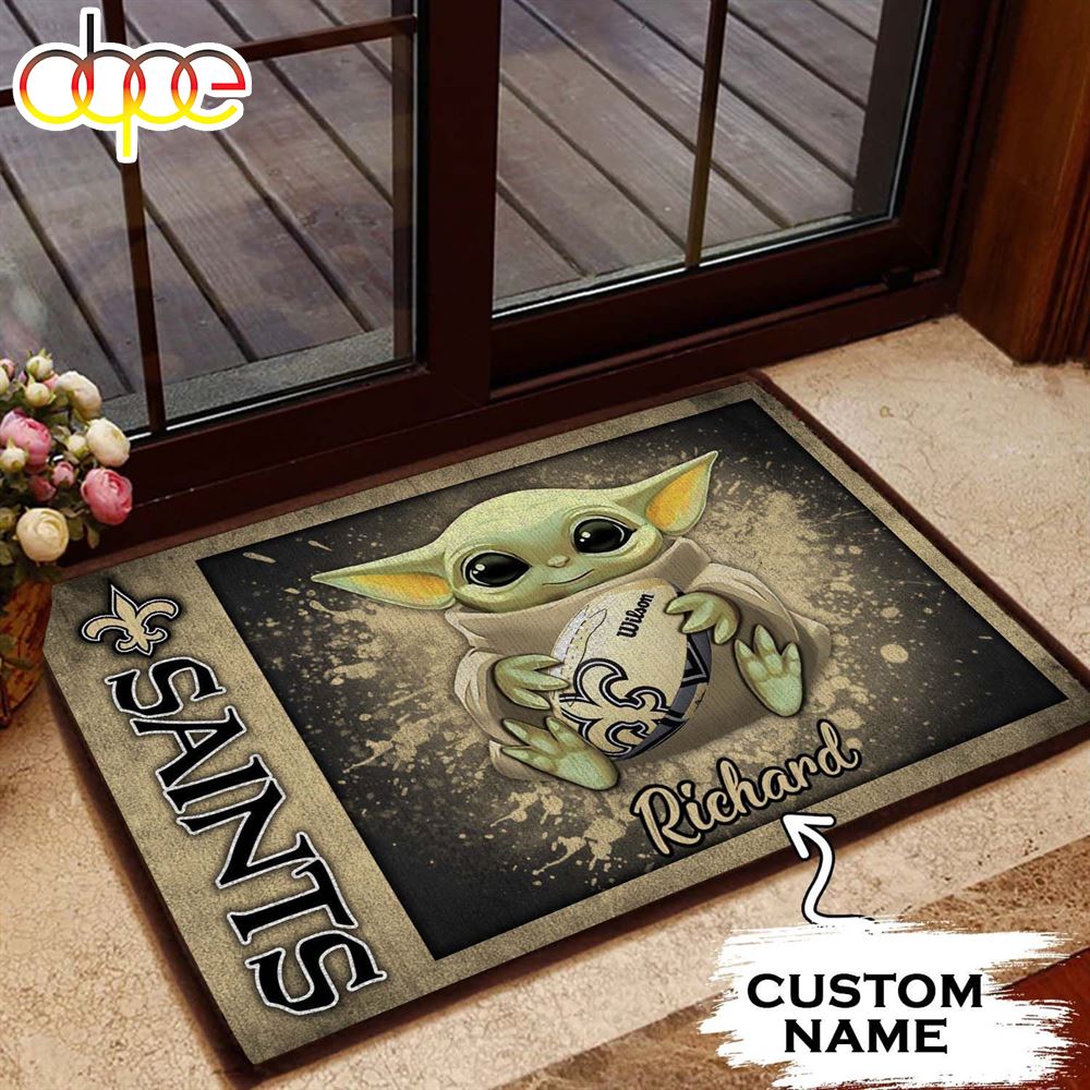 Personalized New Orleans Saints Baby Yoda All Over Print 3D Doormats Cvrgzg