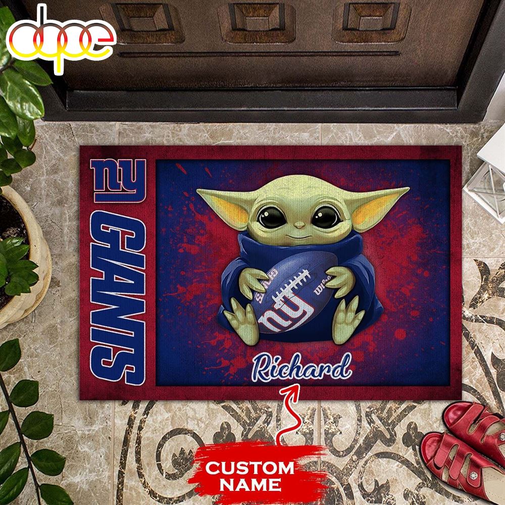Personalized New York Giants Baby Yoda All Over Print 3D Doormats Igvsac