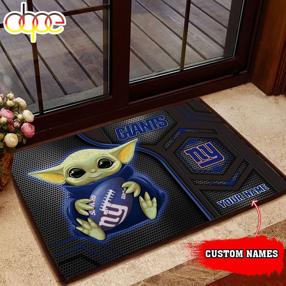 Personalized New York Giants Baby Yoda All Over Print 3D Doormats Qjgx7o