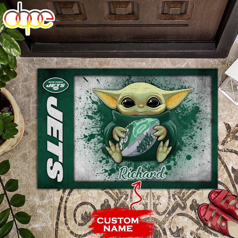 Personalized New York Jets Baby Yoda All Over Print 3D Doormats –