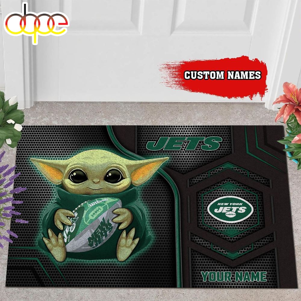 Personalized New York Jets Baby Yoda All Over Print 3D Doormats Jpqgip