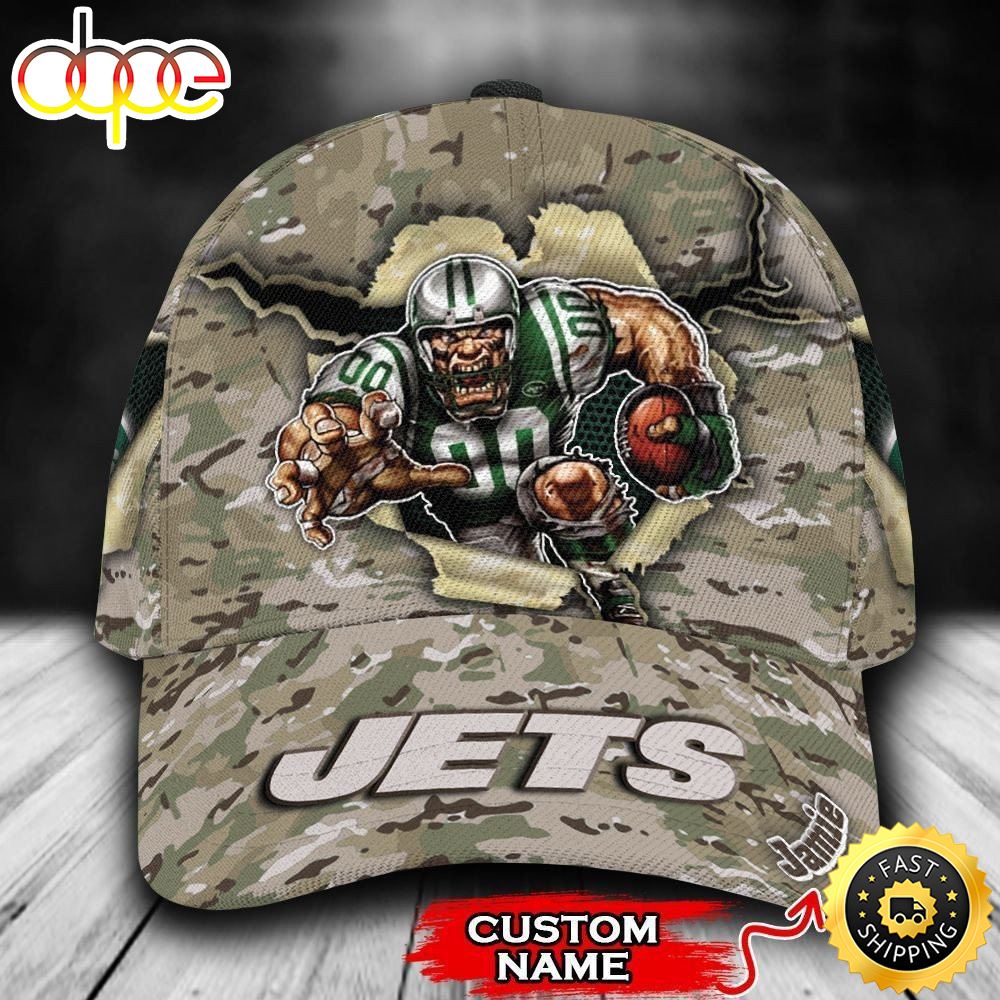 Personalized New York Jets Camo Mascot All Over Print 3D Classic Cap Bnai7x