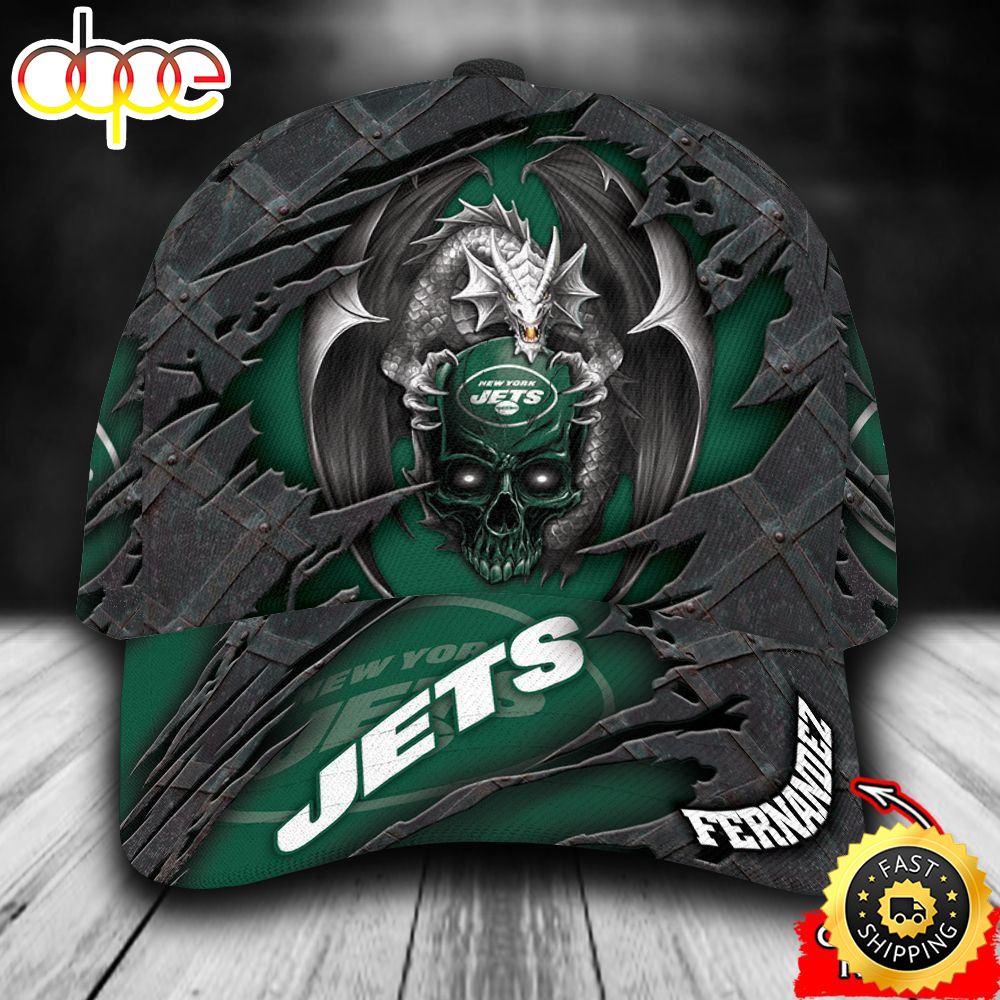 Personalized New York Jets Dragon Skull All Over Print 3D Baseball Cap Q2rwyj