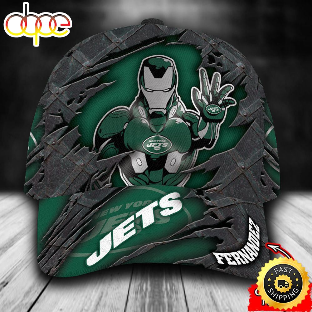 Personalized New York Jets Iron Man Marvel All Over Print 3D Baseball Cap Fp2ysb