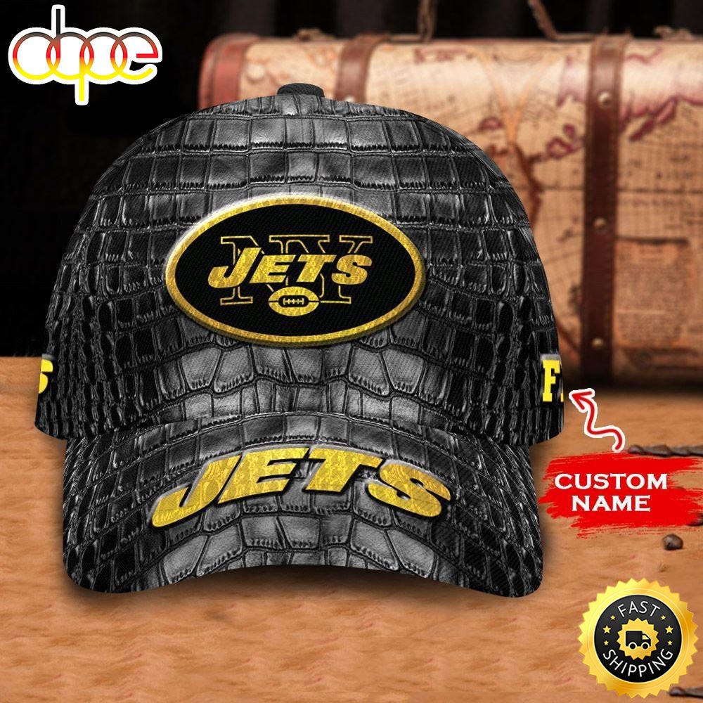 Personalized New York Jets Logo Leather Pattern All Over Print 3D Baseball Cap Pqdnuv