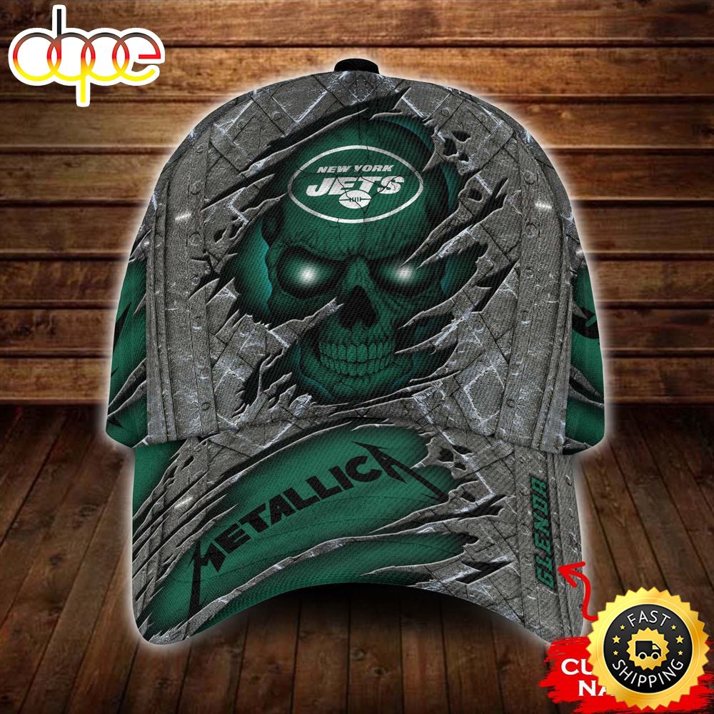 Personalized New York Jets Metallica Band Skull All Over Print 3D Classic Cap Kcyhwx