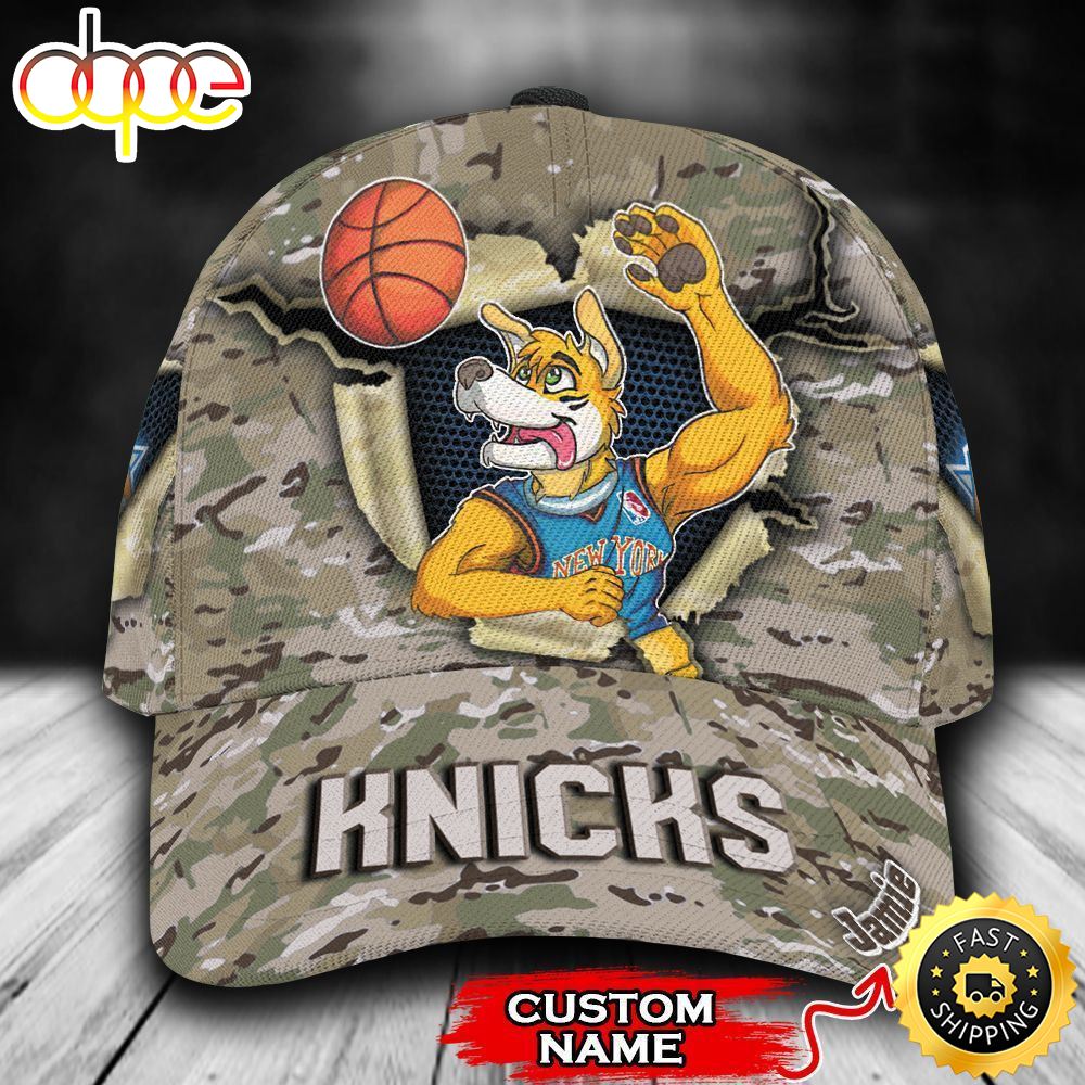 Personalized New York Knicks Camo Mascot NBA All Over Print 3D Classic Cap Lru2qh