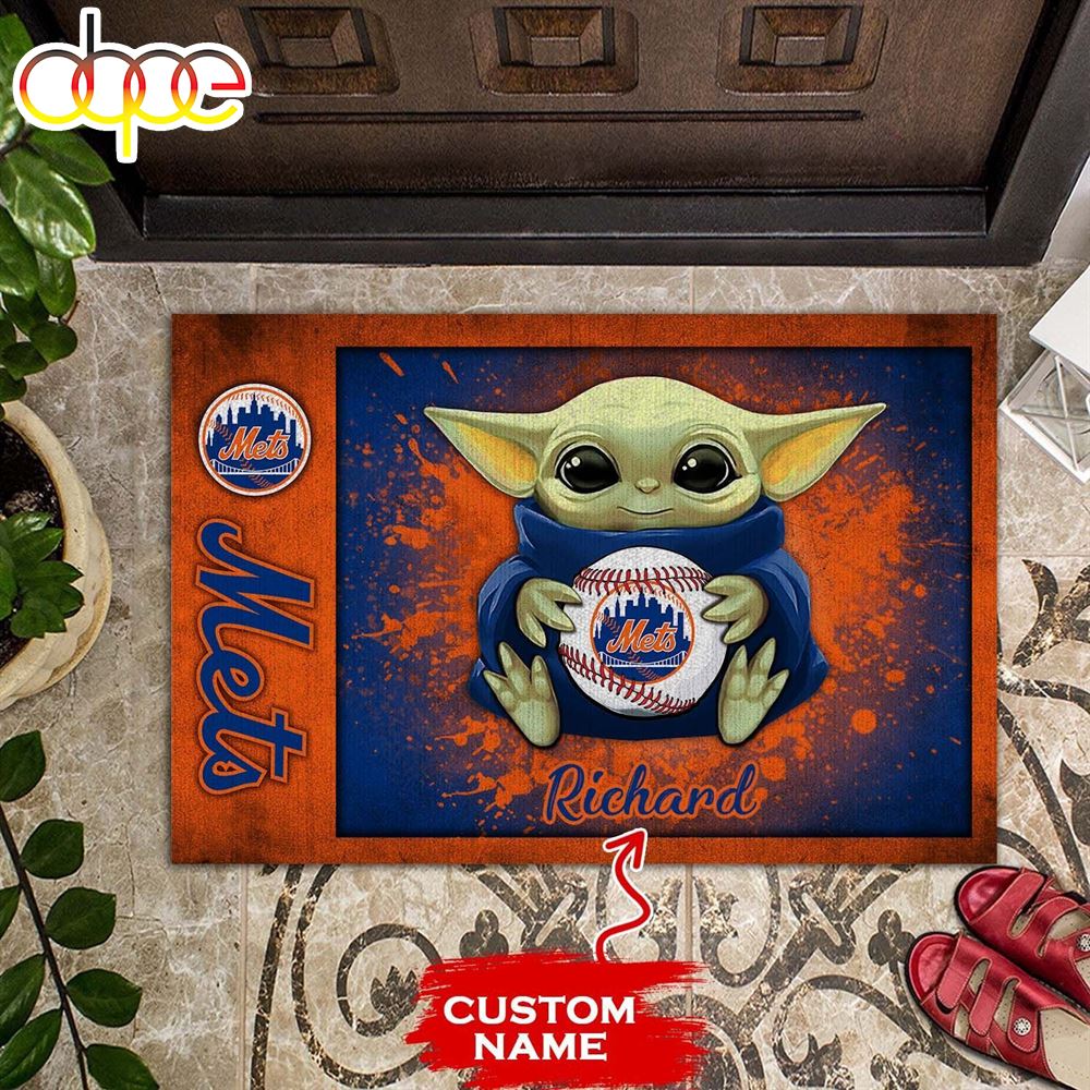 Personalized New York Mets Baby Yoda All Over Print 3D Doormats Aoljd8