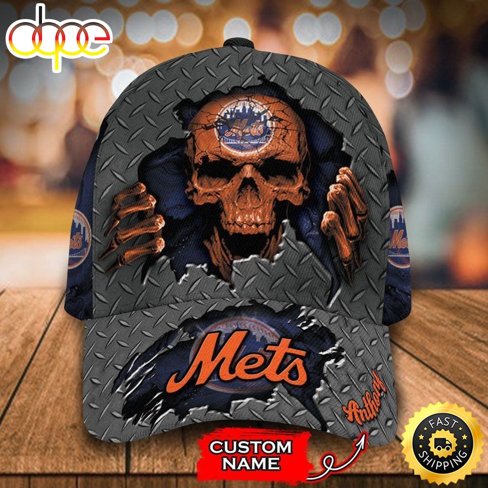 Personalized New York Mets Skull All Over Print 3D Baseball Cap Isk3q0