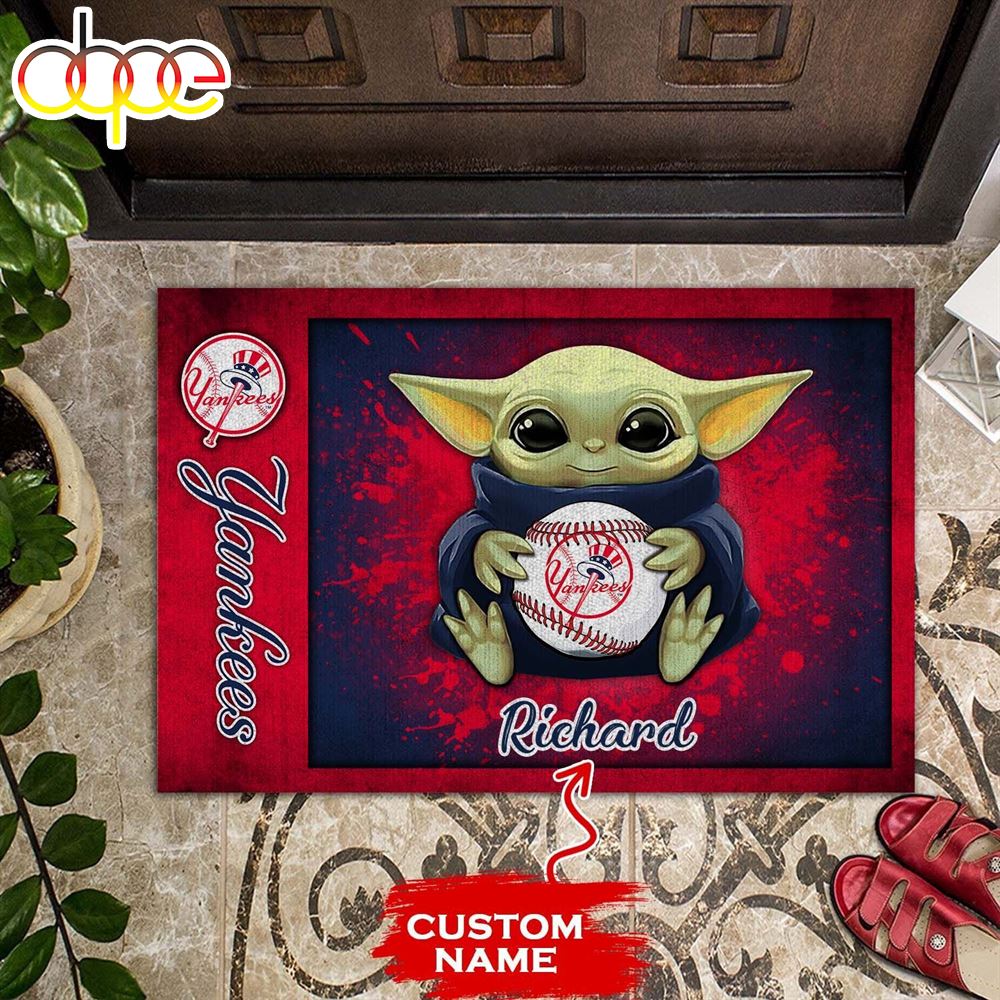 Personalized New York Yankees Baby Yoda All Over Print 3D Doormats Vw4dvx