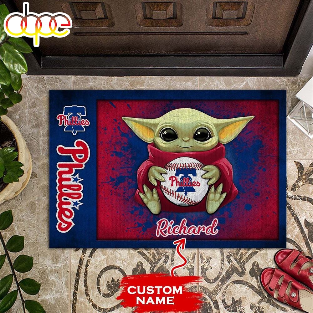 Personalized Philadelphia Phillies Baby Yoda All Over Print 3D Doormats Agfhim