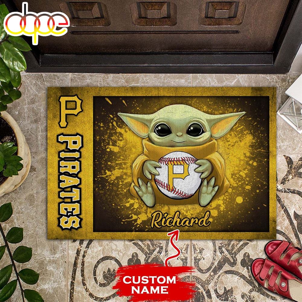 Personalized Pittsburgh Pirates Baby Yoda All Over Print 3D Doormats Vtxidx