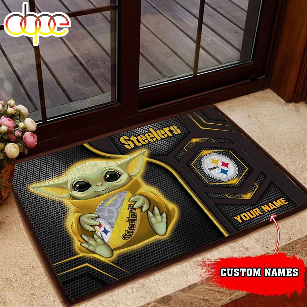 Personalized Pittsburgh Steelers Baby Yoda All Over Print 3D Doormats Azqbys