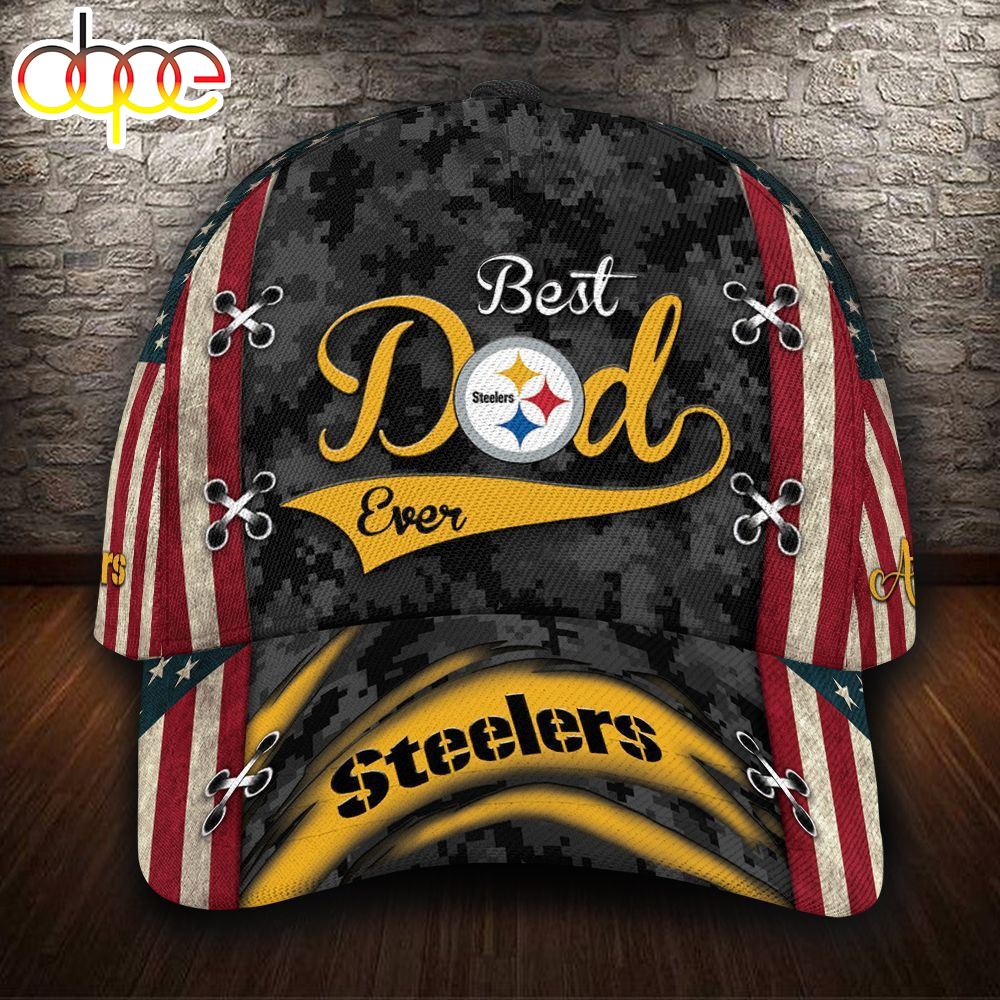 Personalized Pittsburgh Steelers Best Dad USA Flag All Over Print 3D Baseball Cap Pg6db8