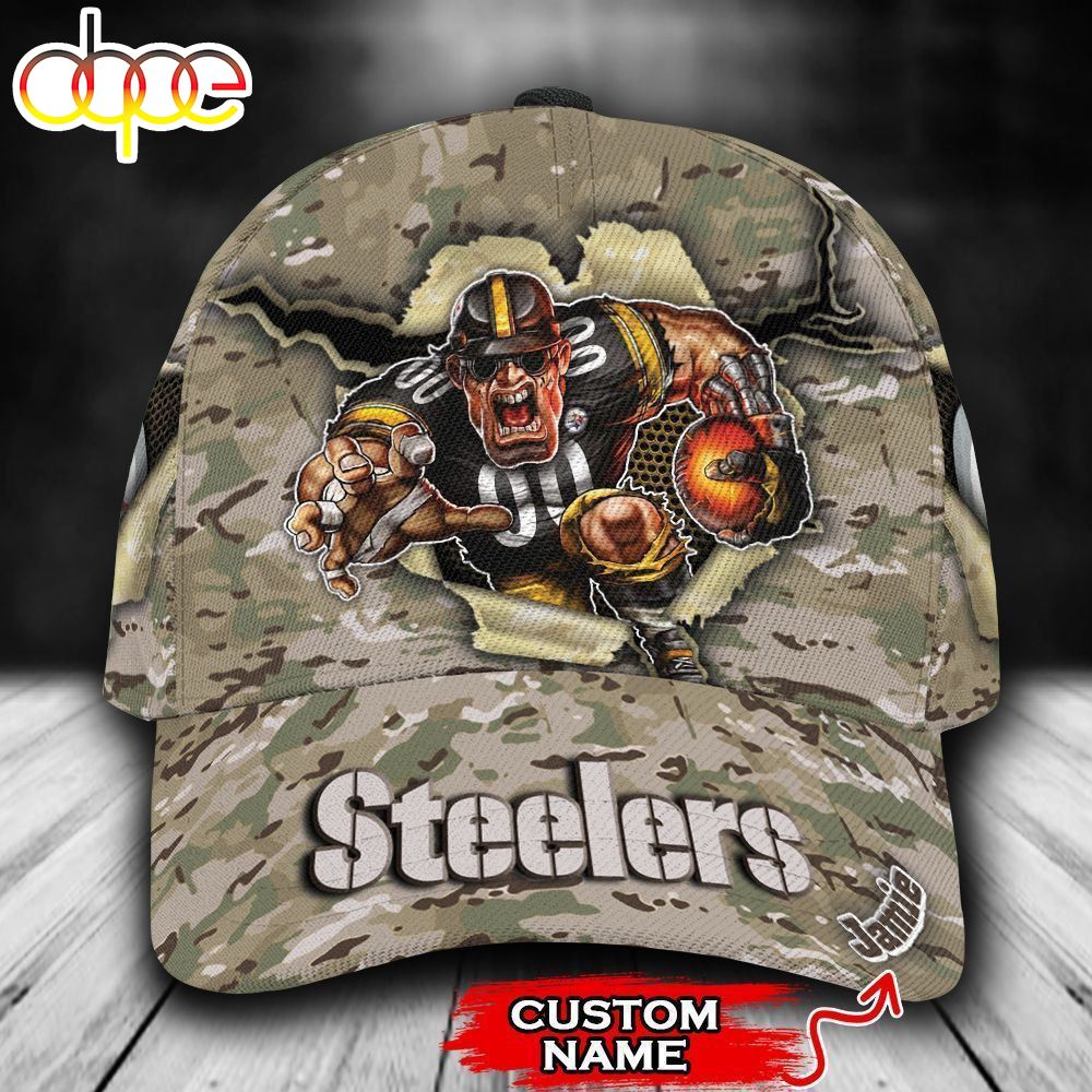 Personalized Pittsburgh Steelers Camo Mascot All Over Print 3D Classic Cap Lmjqae