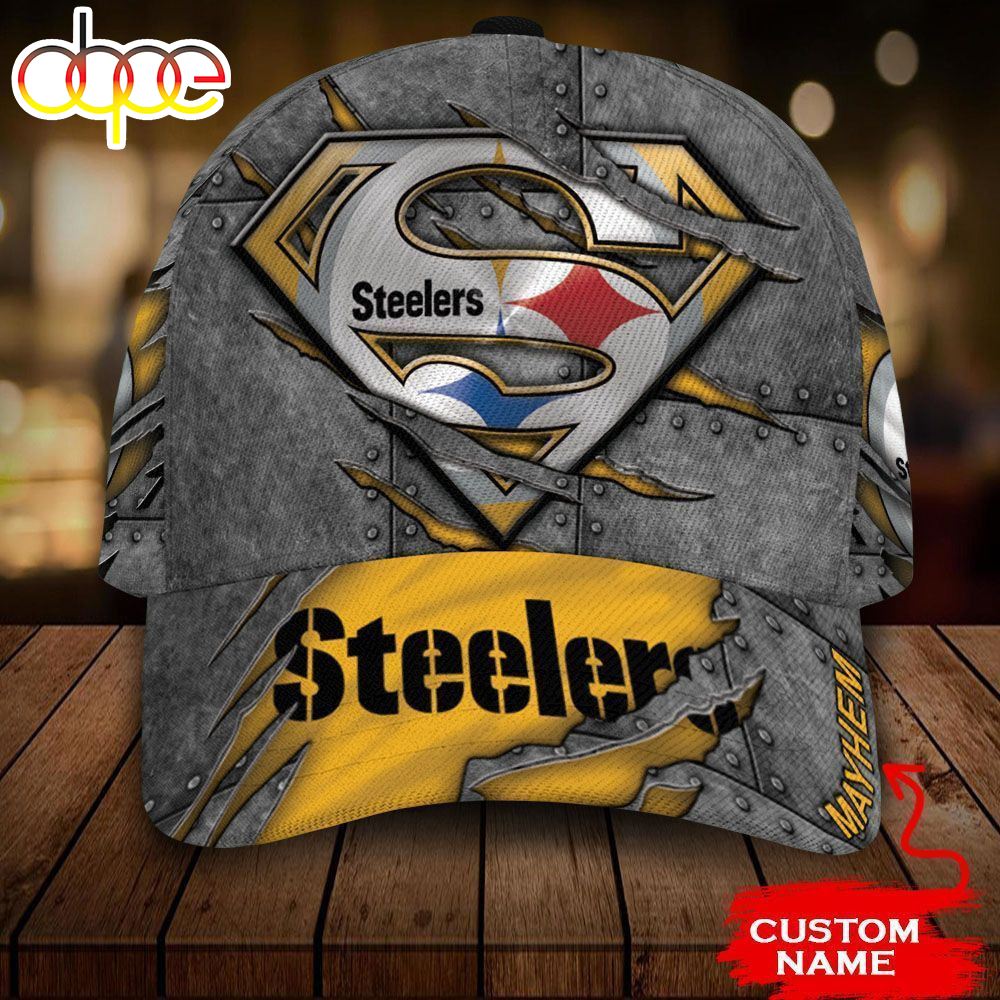 Personalized Pittsburgh Steelers Superman Logo Rivet Pattern All Over Print 3D Classic Cap Iqho4u