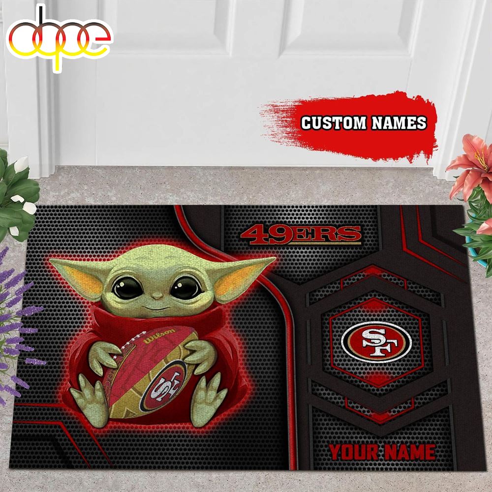Personalized San Francisco 49Ers Baby Yoda All Over Print 3D Doormats T1zbyh
