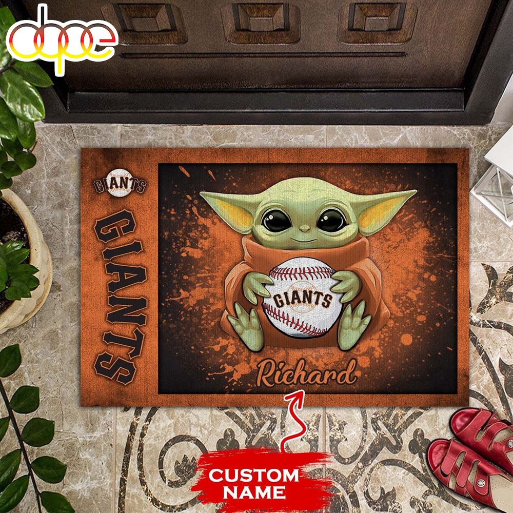 Personalized San Francisco Giants Baby Yoda All Over Print 3D Doormats H7gbgp