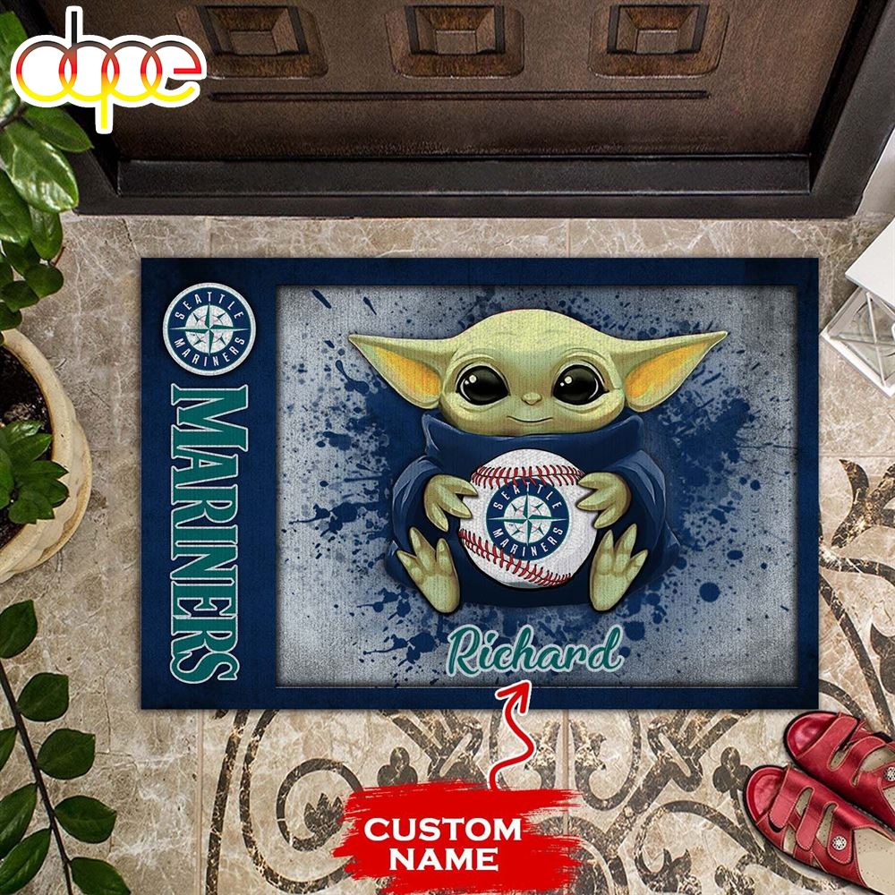 Personalized Seattle Mariners Baby Yoda All Over Print 3D Doormats Gvqqse