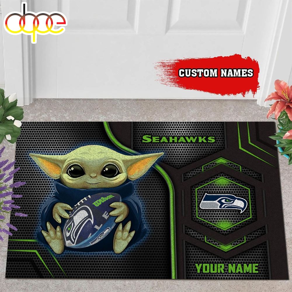 Personalized Seattle Seahawks Baby Yoda All Over Print 3D Doormats Klj7k9