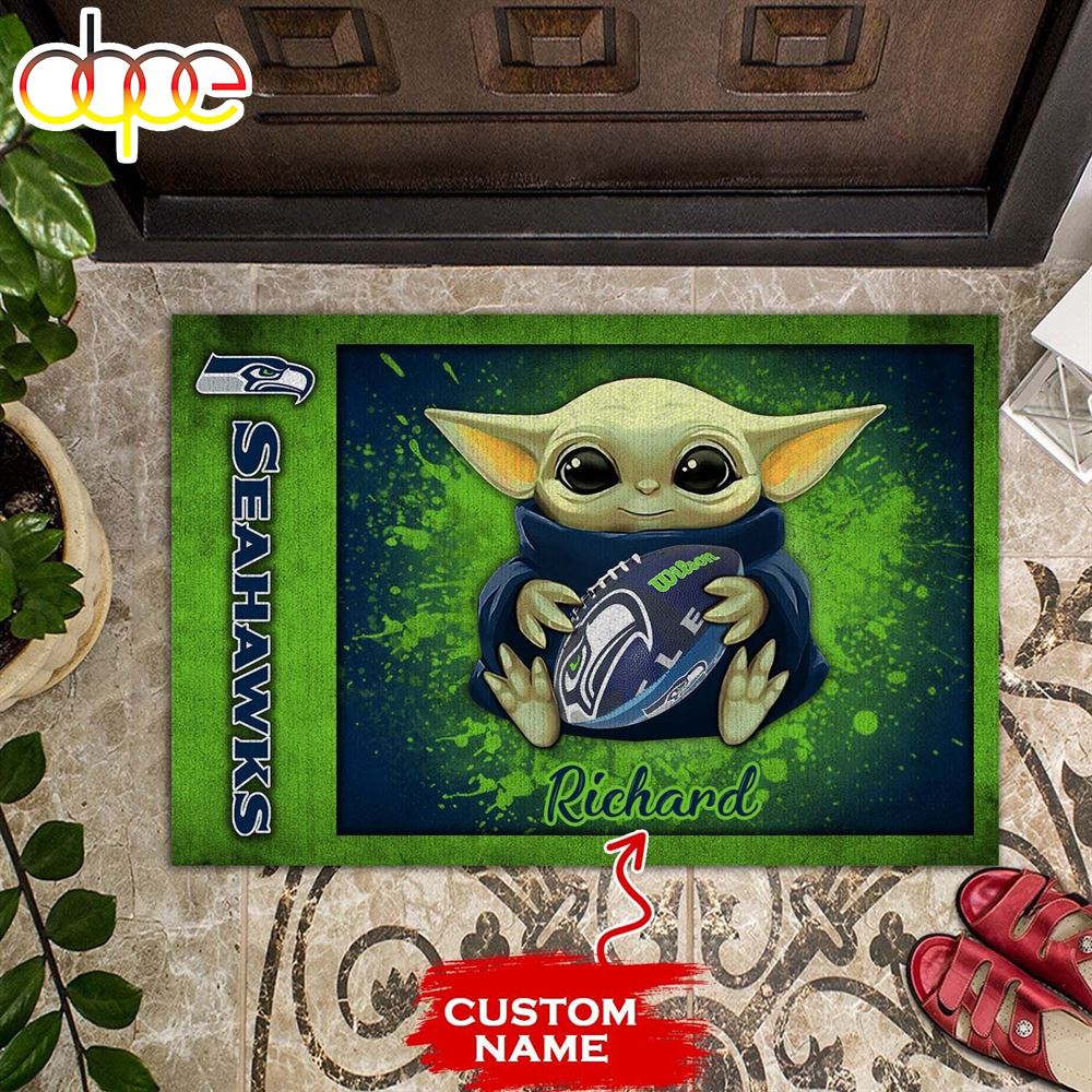 Personalized Seattle Seahawks Baby Yoda All Over Print 3D Doormats Ruvk56