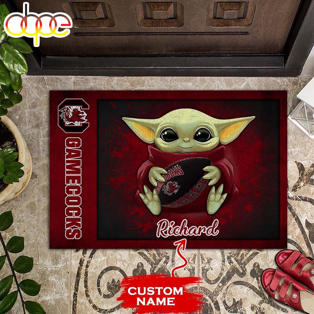 Personalized South Carolina Gamecocks Baby Yoda All Over Print 3D Doormats Bns7kb