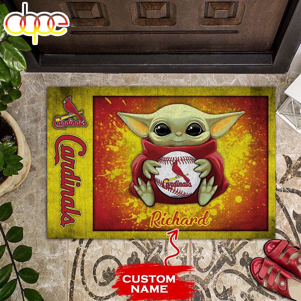 Personalized St Louis Cardinals Baby Yoda All Over Print 3D Doormats Jiikea