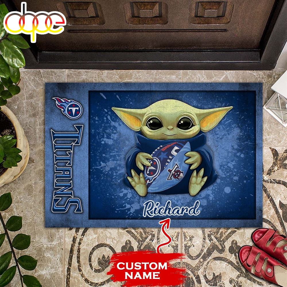 Personalized Tennessee Titans Baby Yoda All Over Print 3D Doormats Oheaec