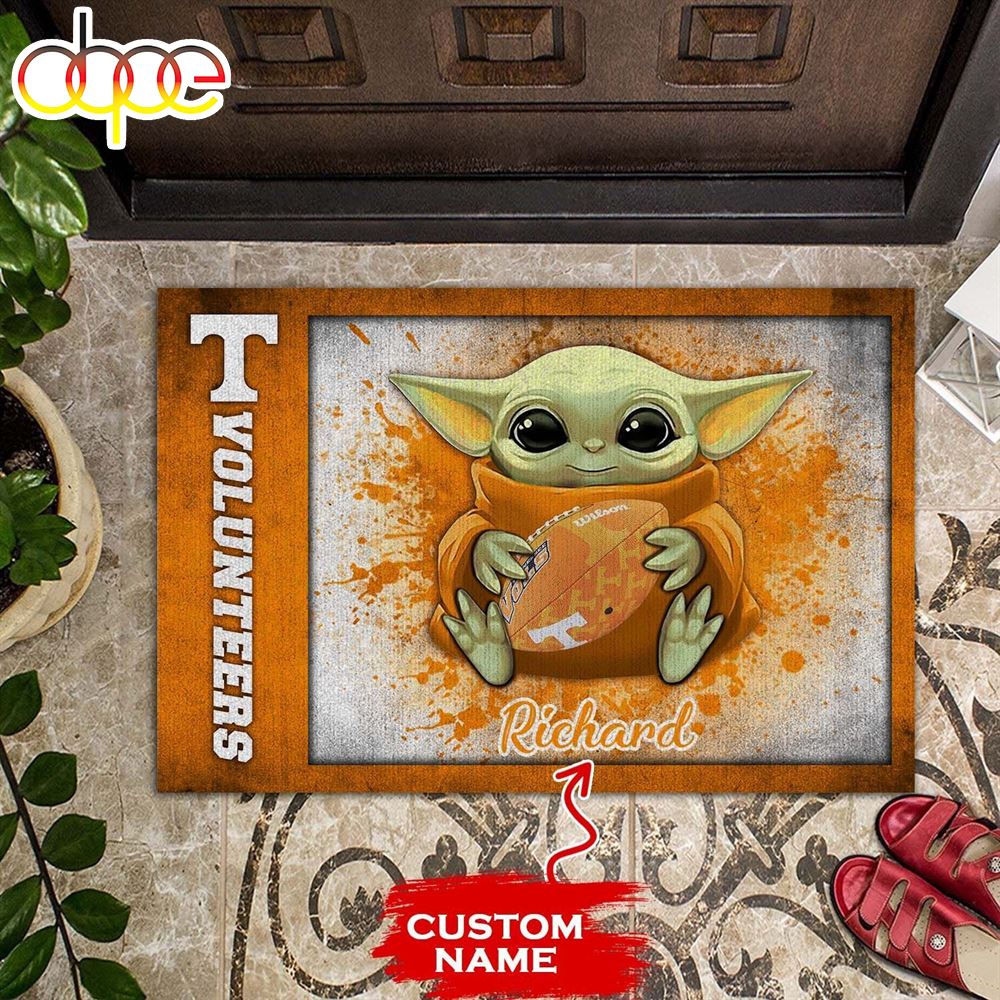 Personalized Tennessee Volunteers Baby Yoda All Over Print 3D Doormats Qlilek
