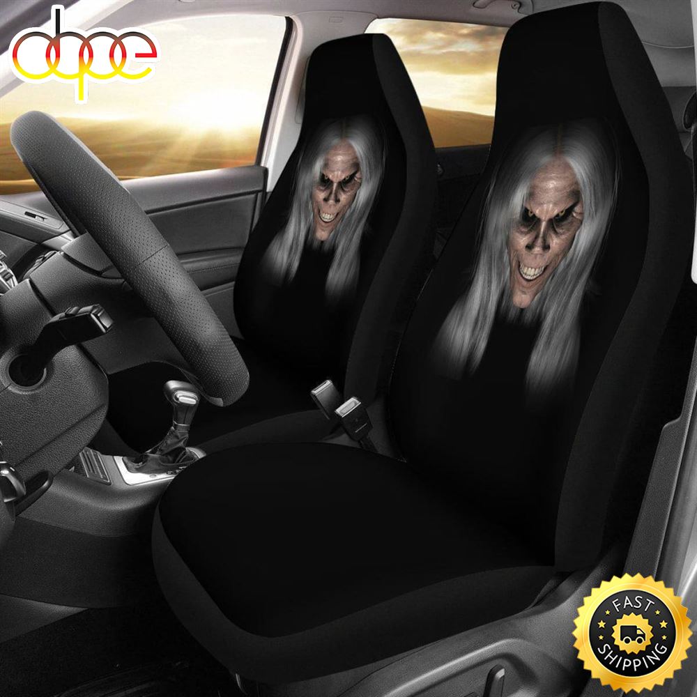 Scary Horror Gray Hair Design Black Seat Covers Universal Fit 1 Vjnynb