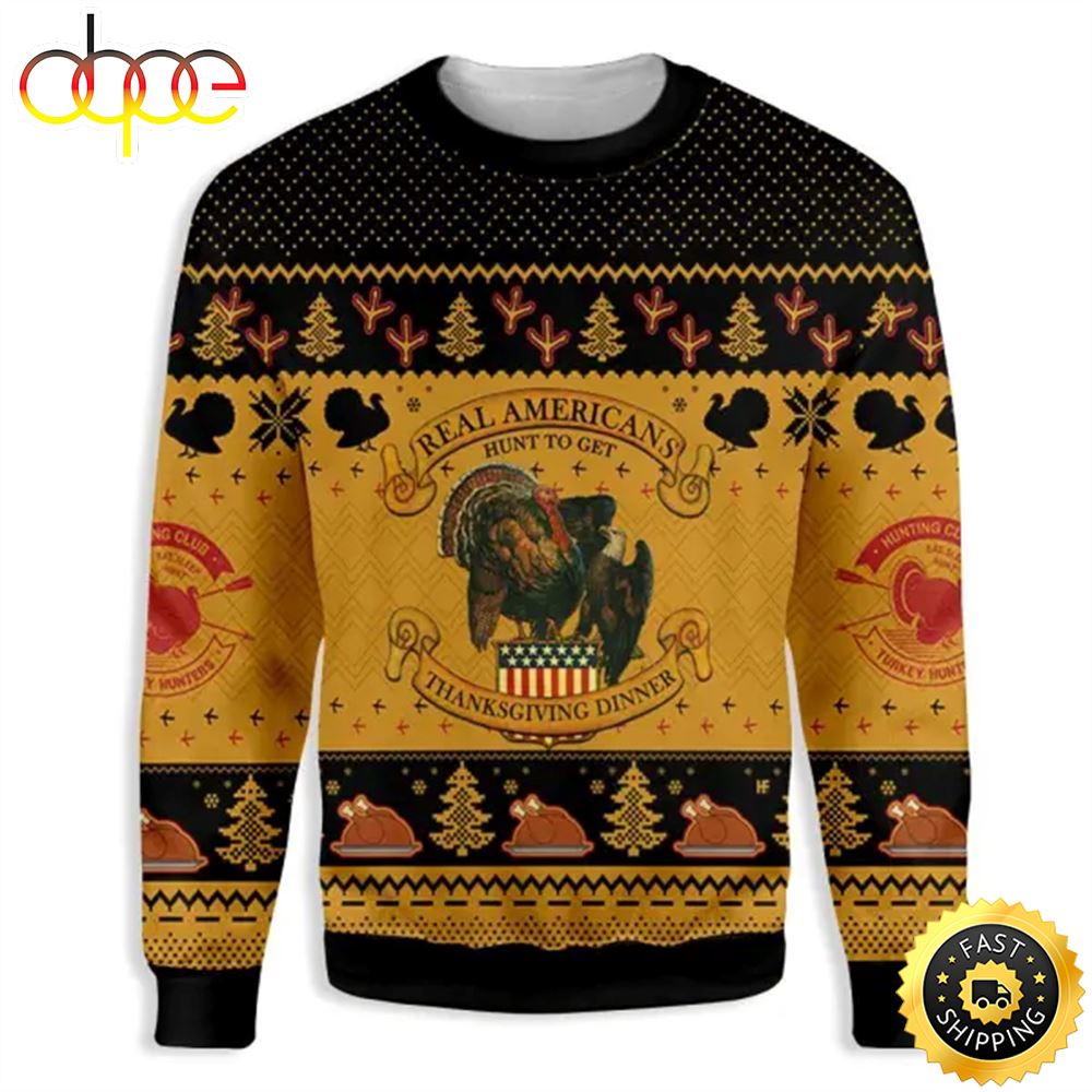 Americans Turkey Hunting Thanksgiving Ugly Christmas Sweater For Men Women Mrhc1h